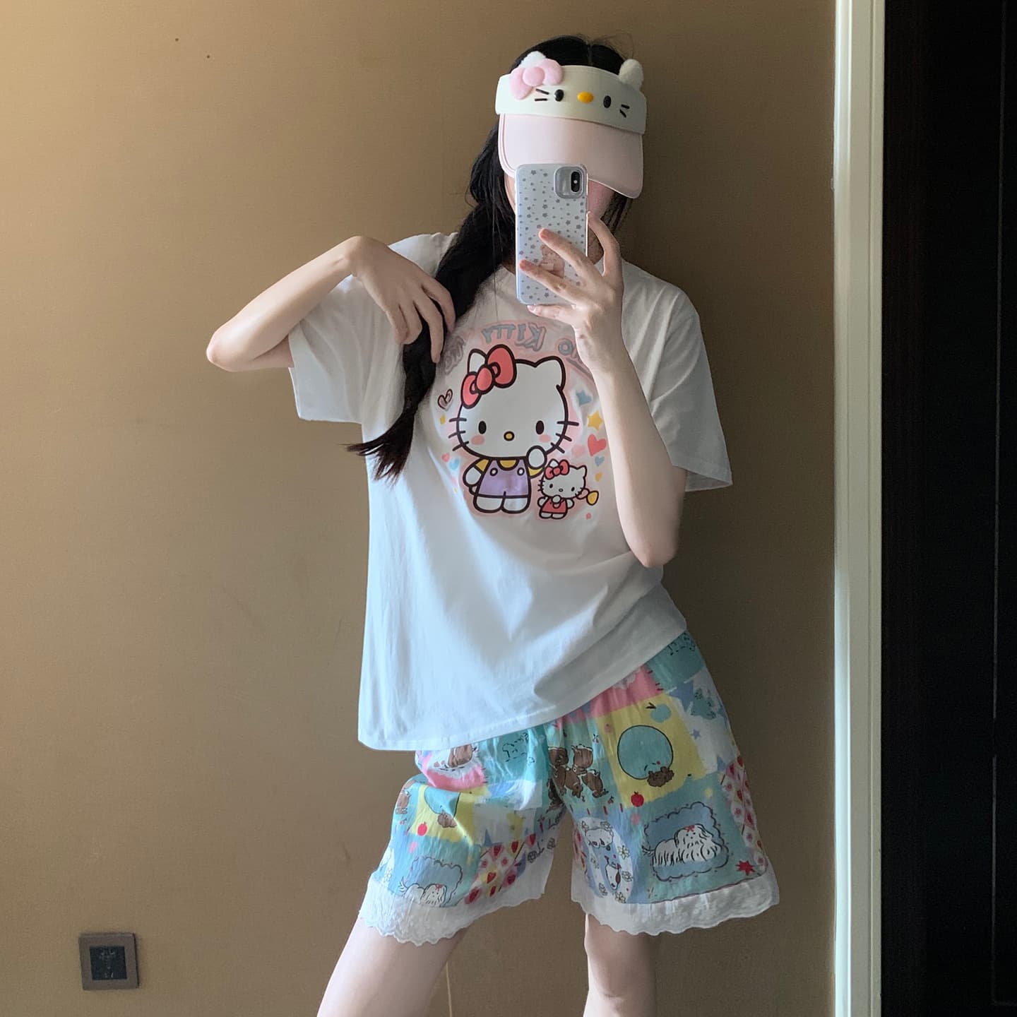 Women's Summer New Style Short-Sleeve Shorts Pajama Set, Pure Cotton Top and Pants, Cloud Cotton Cartoon Loungewear Set, Lightweight