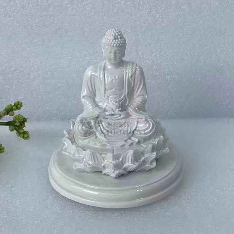 6cm Imitation White Porcelain Dehua Ceramic Seated Amitabha Buddha Statue, Pure Land, Serene and Majestic Resin Miniature Buddha Figure