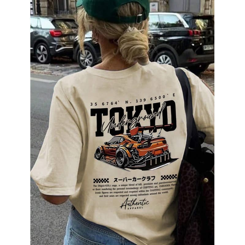 Women's Modified Racing Element Print Cotton Short-Sleeve T-Shirt Speed Theme Graphic Casual Tee for Cross-Border E-commerce