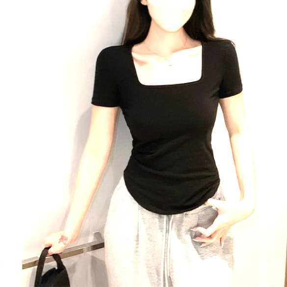 2025 Cross-border Amazon Independent Station Summer New U-shaped Top Slimming Low-neck Trendy Women
