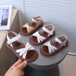 Korean Fashion Girls Roman Sandals Summer Open Toe Cross Strap Beach Sandals Little Girls Solid Color Soft Sole Sandals
