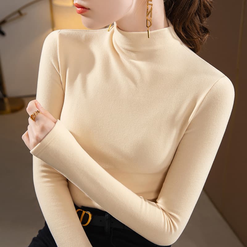 Double-Sided Dralon Thermal Base Layer Top Women 2025 New Basic Crew Neck Brushed Long Sleeve Warm Inner Wear Stretch Shirt
