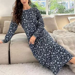 Long Dress Factory Direct Women Winter Flannel Cartoon Coral Fleece Warm Sleep Dress Homewear Lazy Style