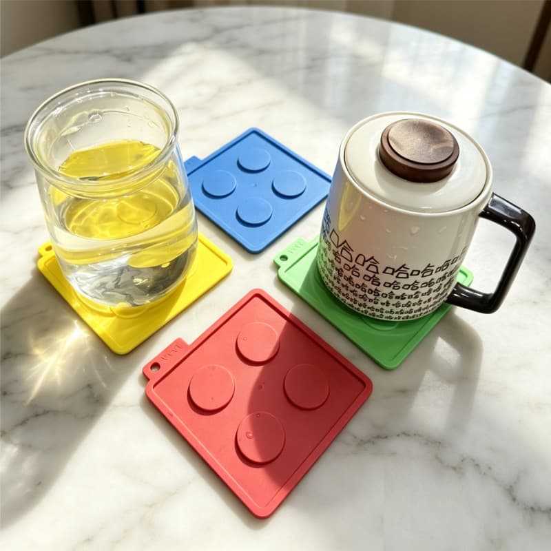 Creative building block coaster, heat-insulating, anti-scalding, anti-slip, hanging hole building block coaster