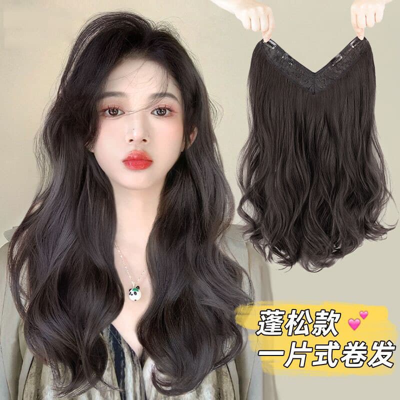 Thickened Hair Piece Long Straight Hair One-piece Stick-on Extension Traceless Invisible Curling For Women