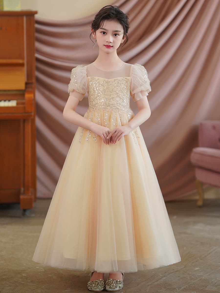 Girls' Formal Princess Dress High-End Wedding Flower Girl Host Little Girl Piano Performance Dress Summer Girls' Dress