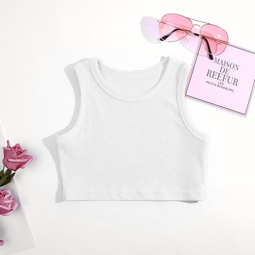 2023 Girls' Ribbed Vest Toddler Girls' Clothing Tank Top Sports Cotton New Fashion European and American Sleeveless Top