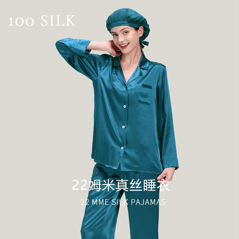 Cocoonie Silk Pajama Set 100% Mulberry Silk Long Sleeve Top and Pants Women's Autumn Winter Plus Size Silk Loungewear