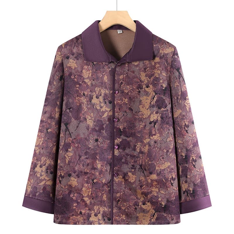 Long-Sleeve Blouse for Elderly Women Spring and Autumn Lightweight Shirt for Mothers and Grandmothers