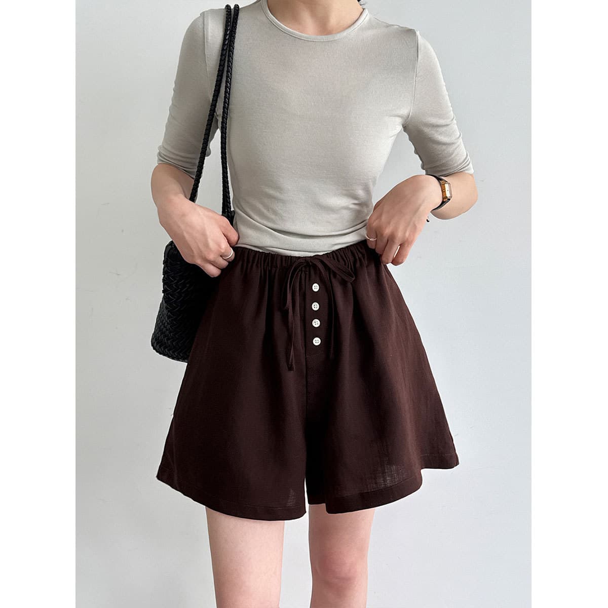 Luxi Relaxed High-Waisted Drawstring Design Shorts for Women 26 Summer New Loose Versatile Casual Pants 99039