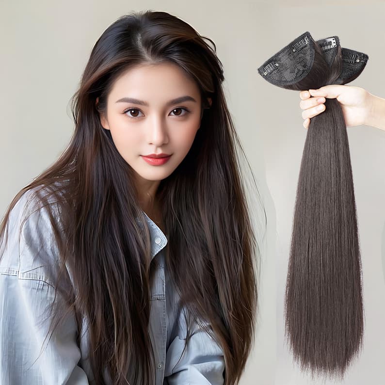 Women's Hair Topper 3-Piece Set Long Straight Hair Extension Patch for Volume and Coverage 60cm