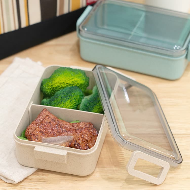 Wheat straw divided student lunch box, microwaveable, portable, sealed and fresh-keeping lunch box, food-grade children's lunch box