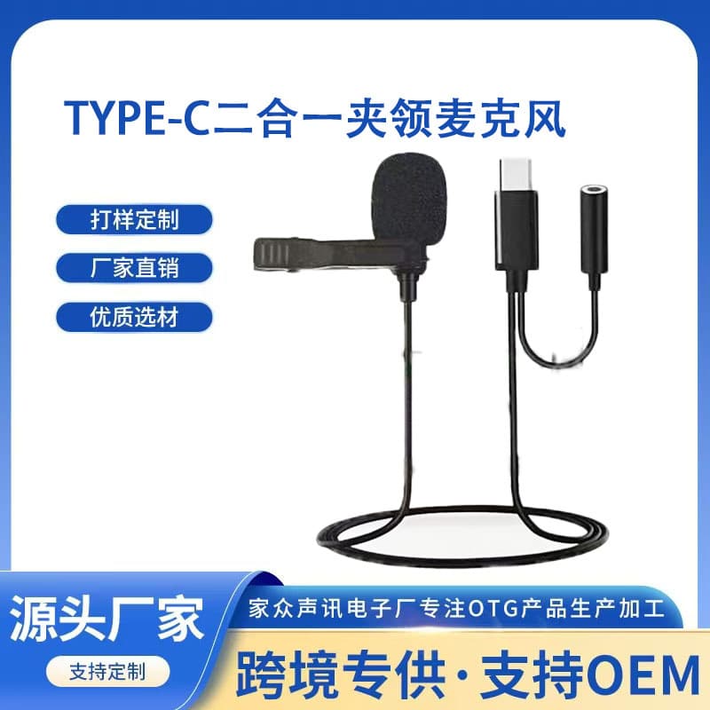 Mini Clip-on Microphone for Mobile and PC Recording, Live Streaming, Interviews, Karaoke, Type-C 2-in-1 Microphone