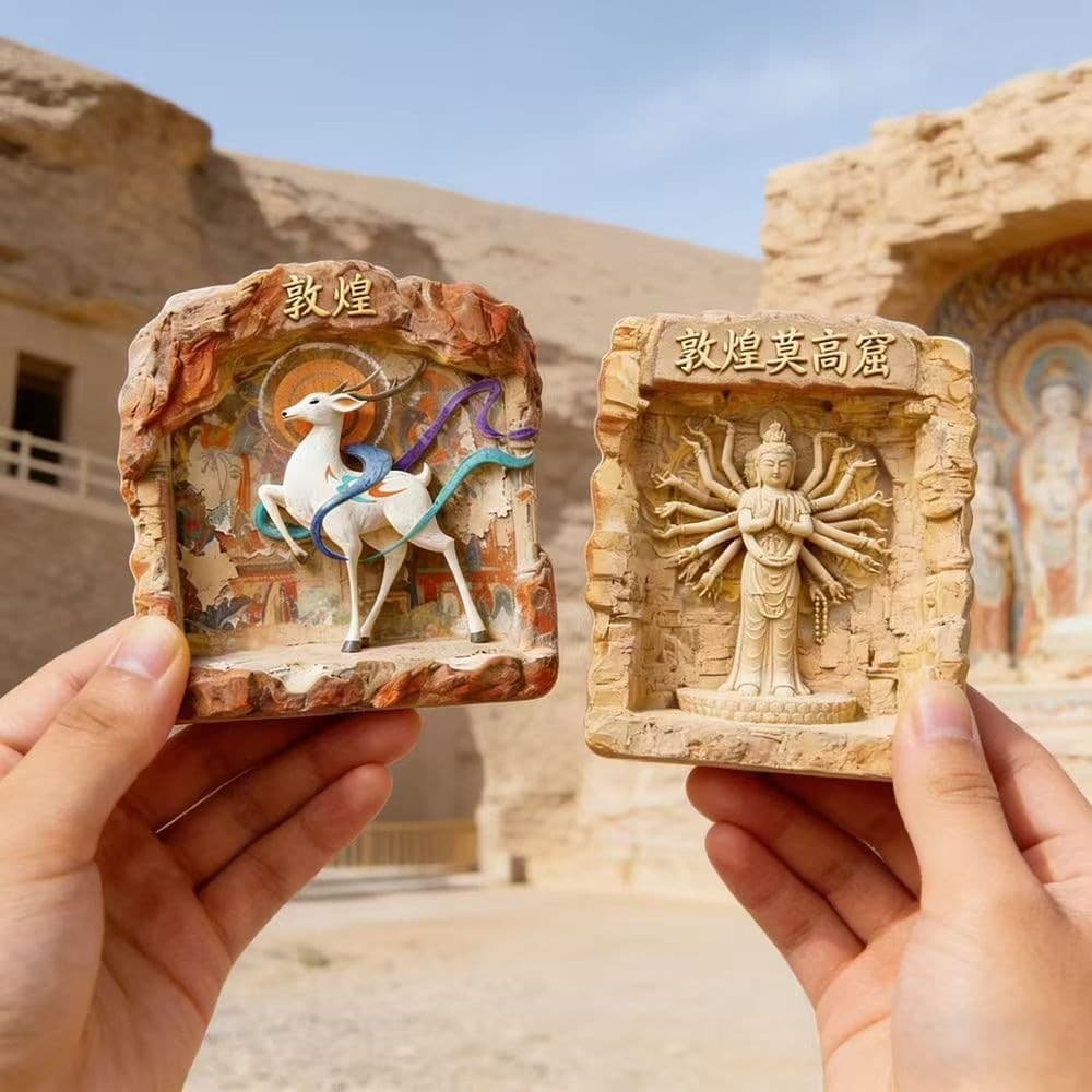 Cultural and Creative Dunhuang Mogao Grottoes Mural Nine Color Divine Deer Refrigerator Magnet Three-dimensional Resin City Travel Souvenir Magnetic Sticker