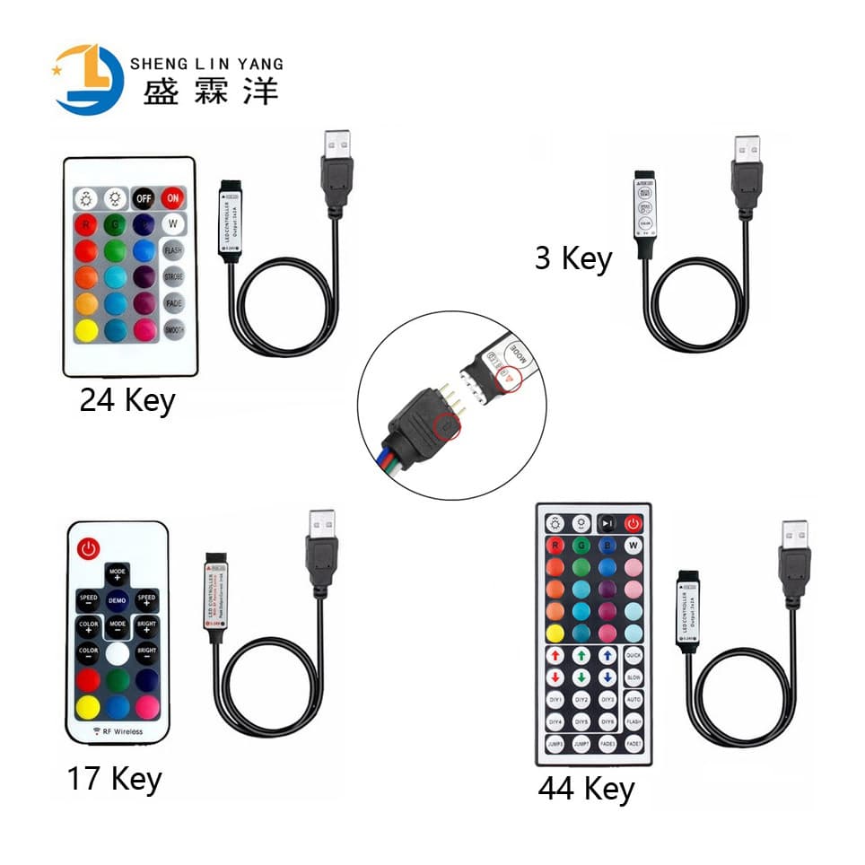 Mini LED light controller 24 key 44 key infrared remote control usb 5V light with light bar RGB colorful IR dimmer