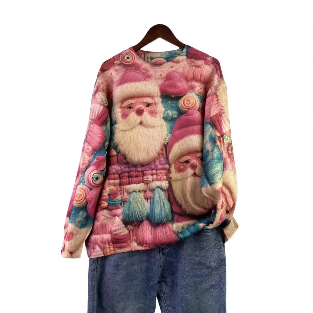 Plus Size Women's Ugly Santa Sweater 3D Printed Knitted Holiday Party Pullover Long Sleeve