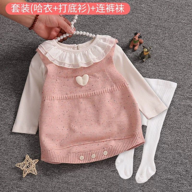 Baby girl newborn one year old baby clothes sling bag fart split suit princess style two-piece set spring autumn winter
