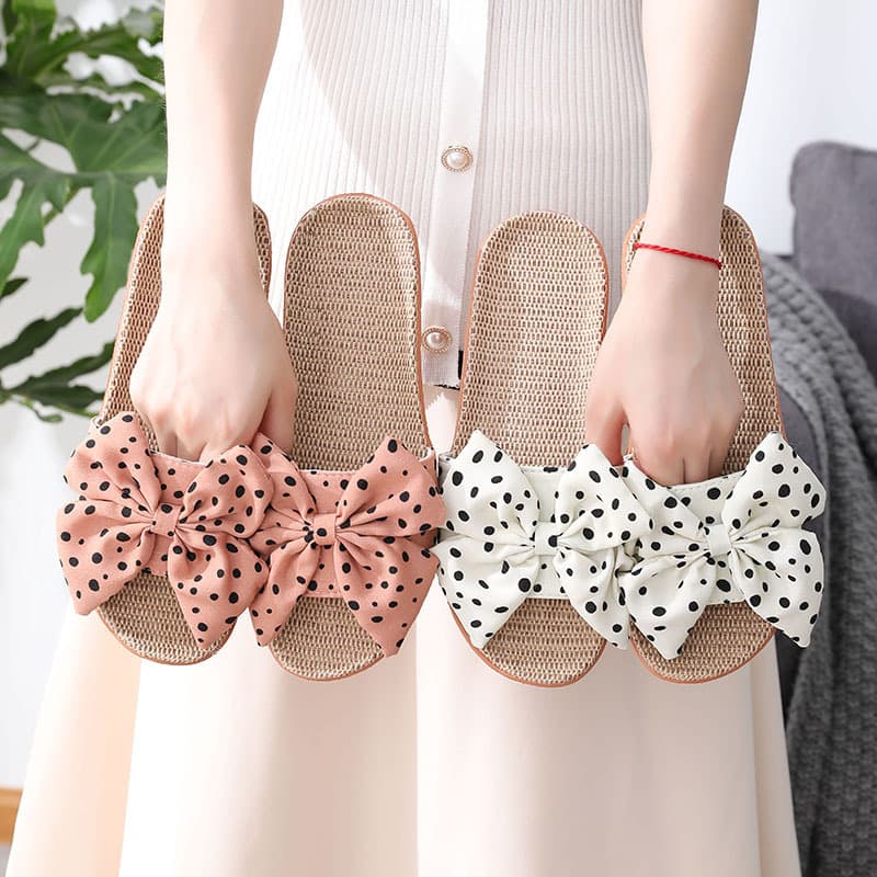 Women's Korean Style Bow Linen Slippers, Ins Summer Slippers, Soft Sole Quiet Home Cool Slippers, EVA