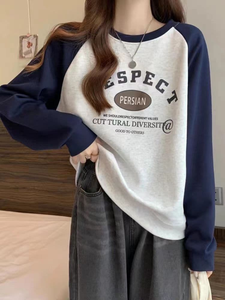 American retro raglan sweatshirt for women new spring and autumn jacket long sleeve lazy.
