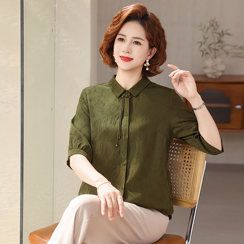 Mother's Day Blouse for Grandma, Summer Shirt for Middle-Aged Women, Three-Quarter Sleeve, Stylish Top, Summer Versatile Two-Piece Set