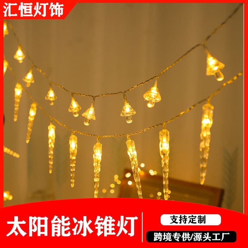 Cross-Border Exclusive LED Solar Icicle String Light Outdoor Waterproof Garden Patio Decorative Color Light String