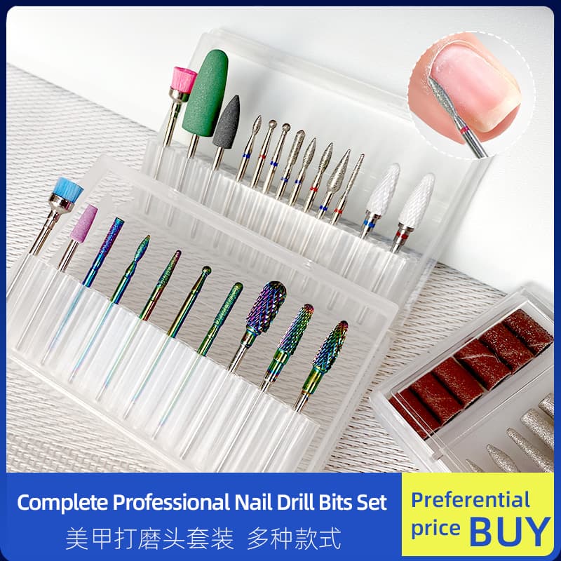 Tungsten steel nail polishing head set box ceramic grinding head to remove dead skin and polish pre-processing nail polishing head manicure tool
