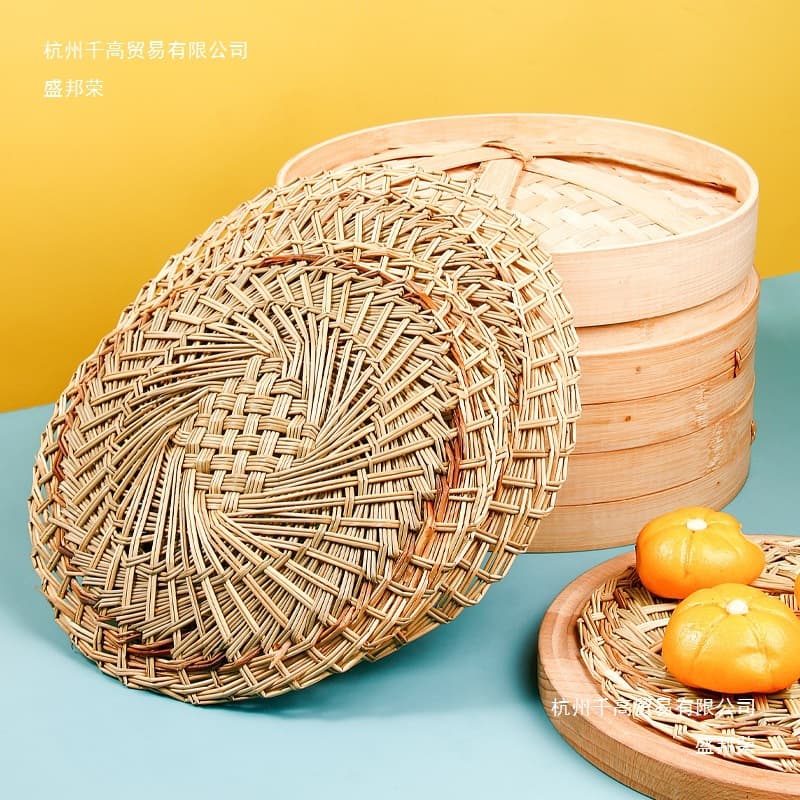 Wholesale Steamed Bun Pine Needle Mat Round Hand-Woven Steamer Liner for Steamed Buns, Dumplings, and Dim Sum