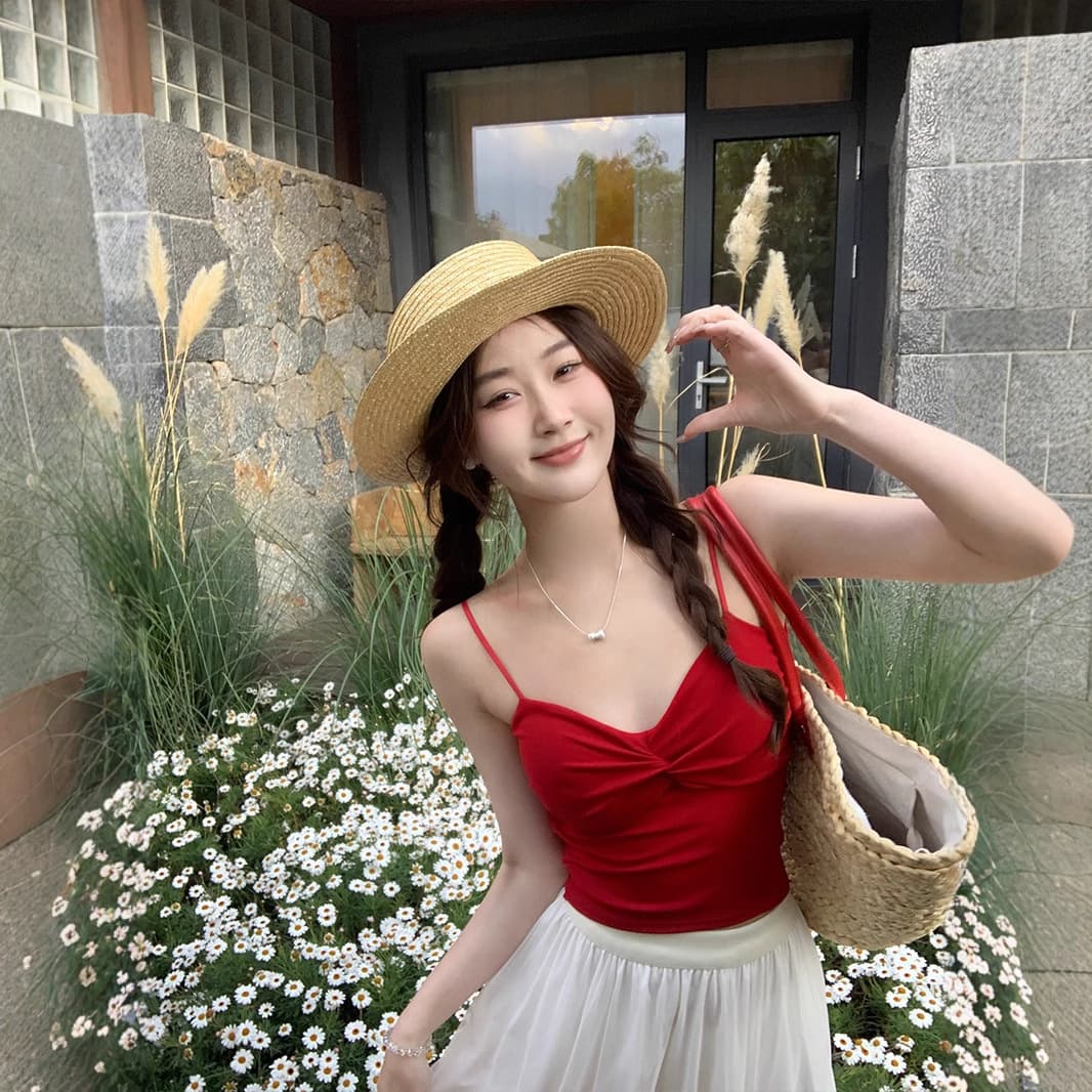 White Bow Backless Camisole Top for Women with Built-in Pads, Trendy Ruched Design, Summer Outerwear