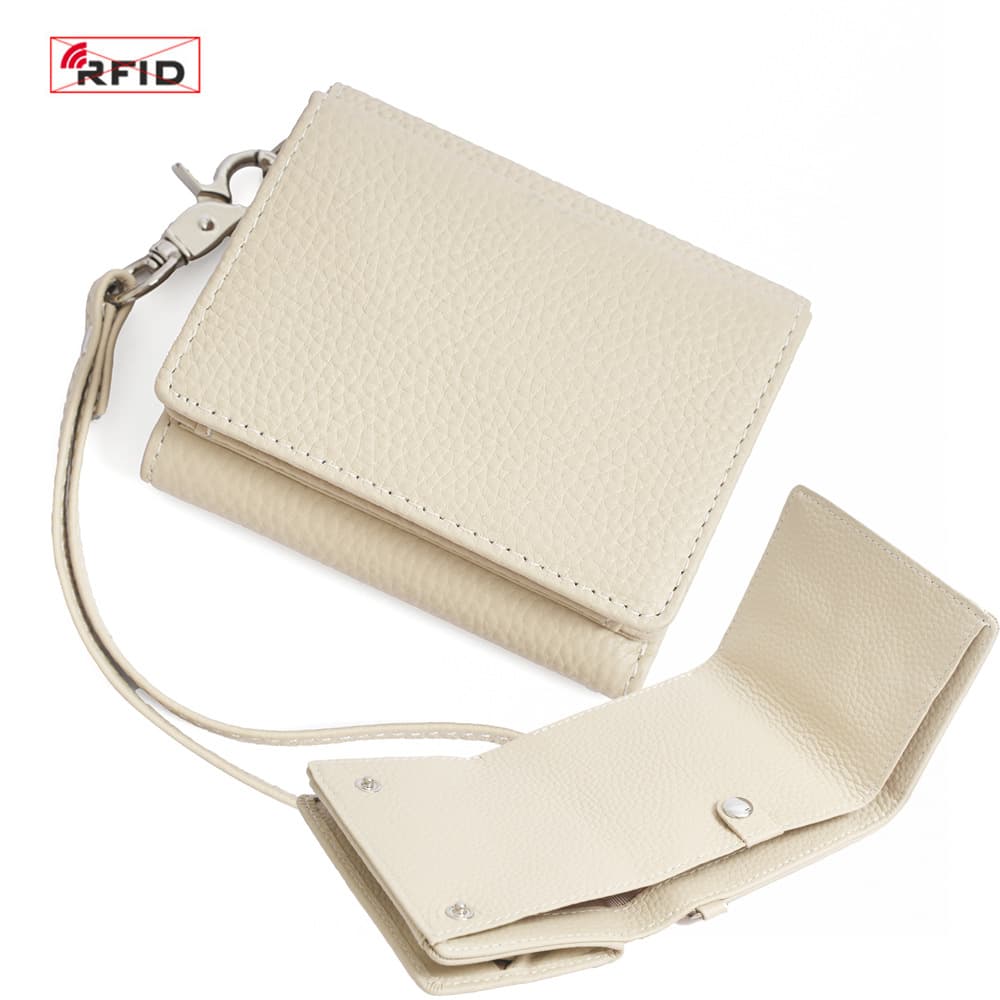 Fashionable Genuine Leather Wallet for Women, Tri-fold Japanese-style RFID Top-layer Cowhide Wallet Card Holder All-in-One
