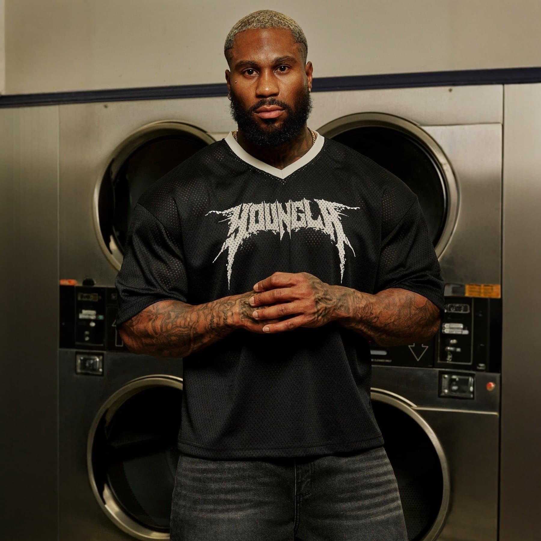 YOUNGLA American Style New Men's Oversized T-Shirt Summer Sports Fitness Quick Dry Breathable Mesh Short Sleeve T-Shirt