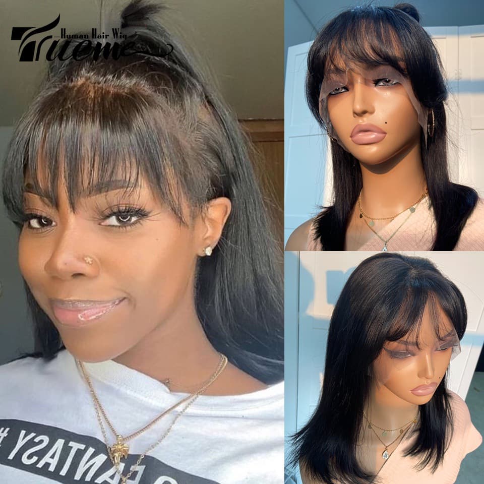 Rebecca AliExpress Hot Selling Short Straight Bob Front Lace Wig with Bangs 100% Human Hair Wigs