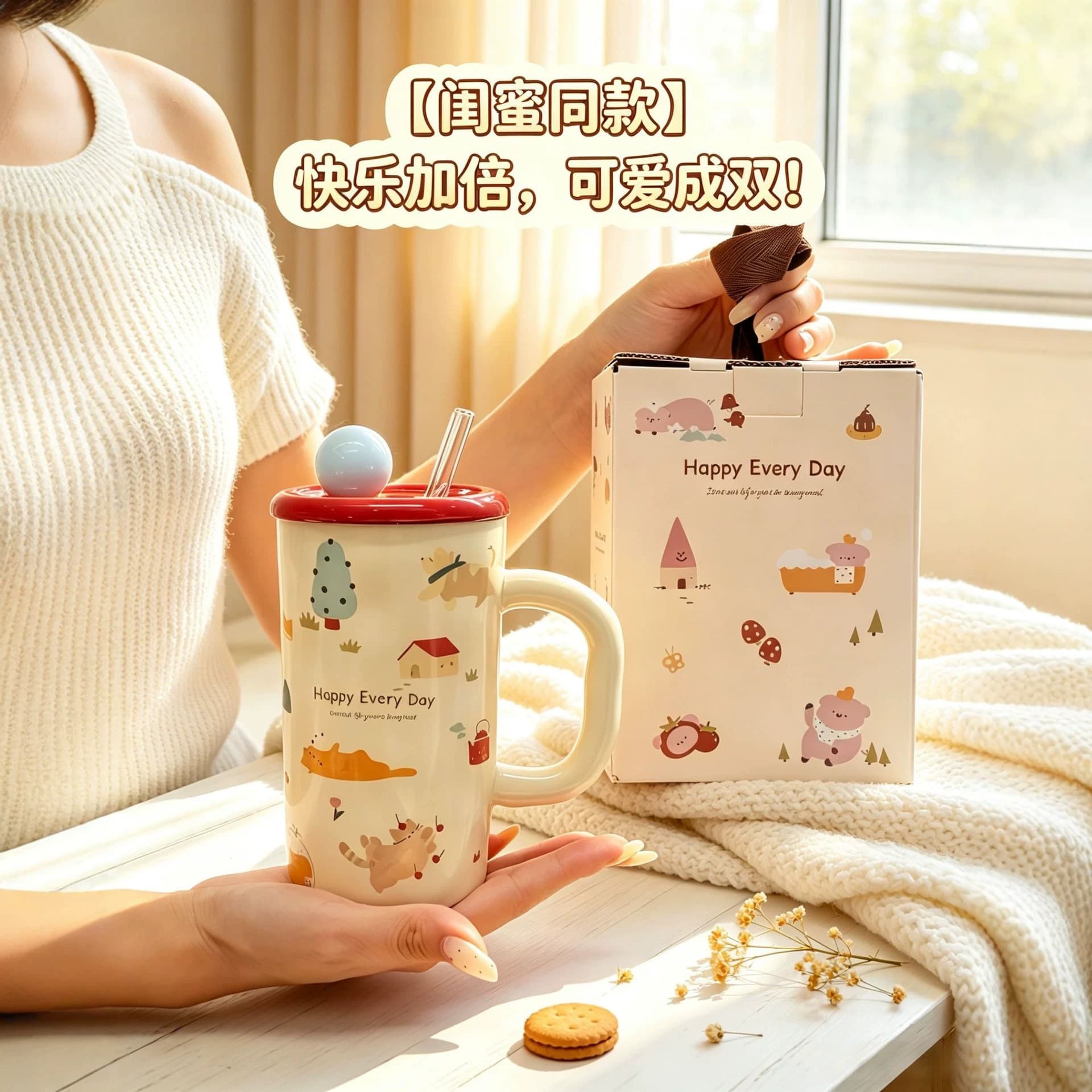 Stylish Straw Cup Bestie Mug Birthday Gift for Women Large Capacity Water Cup Cute Household Ceramic Mug