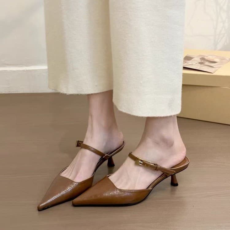 Black Mid Heel Closed Toe Mules Women Shoes Outdoor 2026 Chic Half Slippers Casual Single Shoes Outdoor Mules