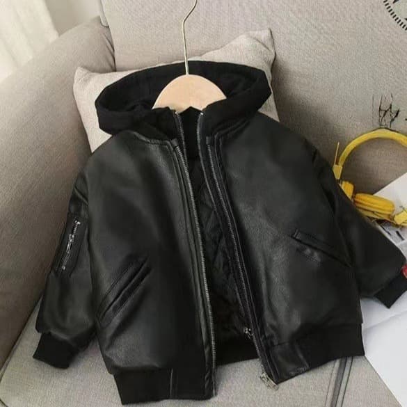 Boys' Casual Leather Jacket Fall Winter 2025 New Toddler Korean Style Faux Two-Piece Leather Jacket Kids Stylish Coat Trendy