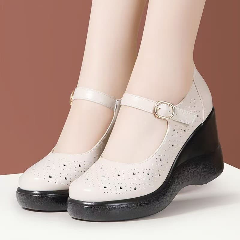 Cross-Border Breathable Wedge Heel Sandals, Platform Chunky Heel Hollow Fashion High Heels for Women, Soft Sole Comfort Mother Shoes