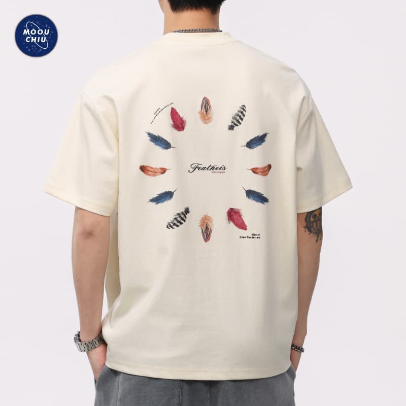 Muqiu Men's Clothing | American Style Fun Print Short Sleeve T-Shirt for Men 2025 Summer New Trendy Brand Colorful Half Sleeve Tee