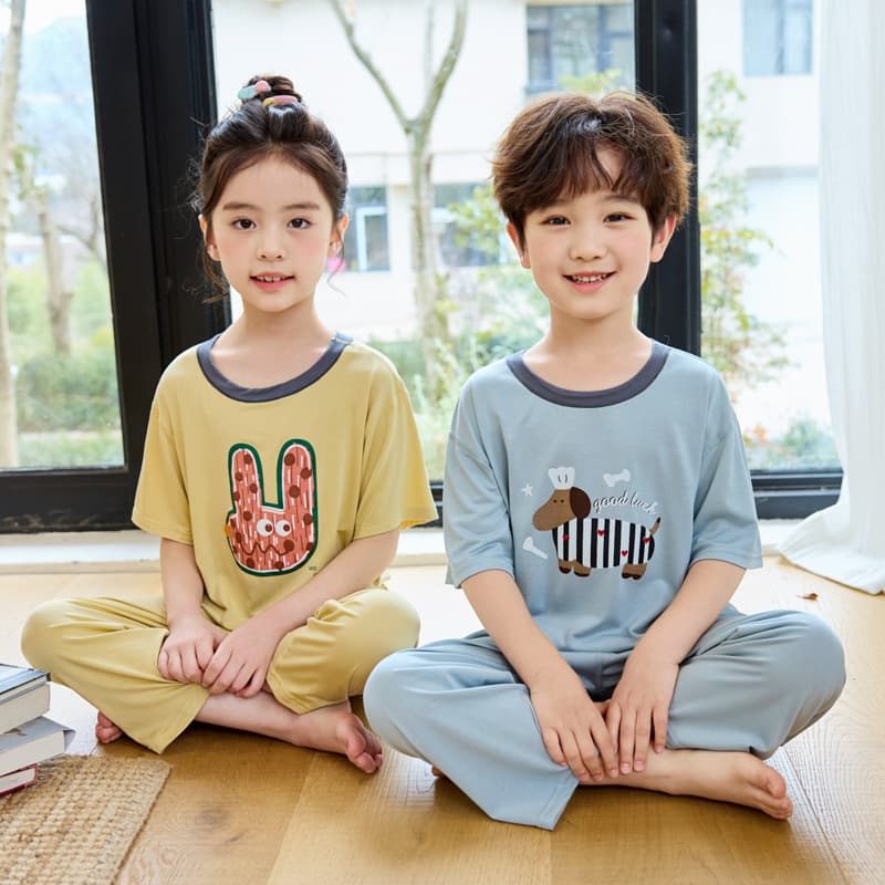 Children's Tencel Lyocell Homewear Set Summer Air Conditioning Wear Boys and Girls Baby Long Pants Pajama Set