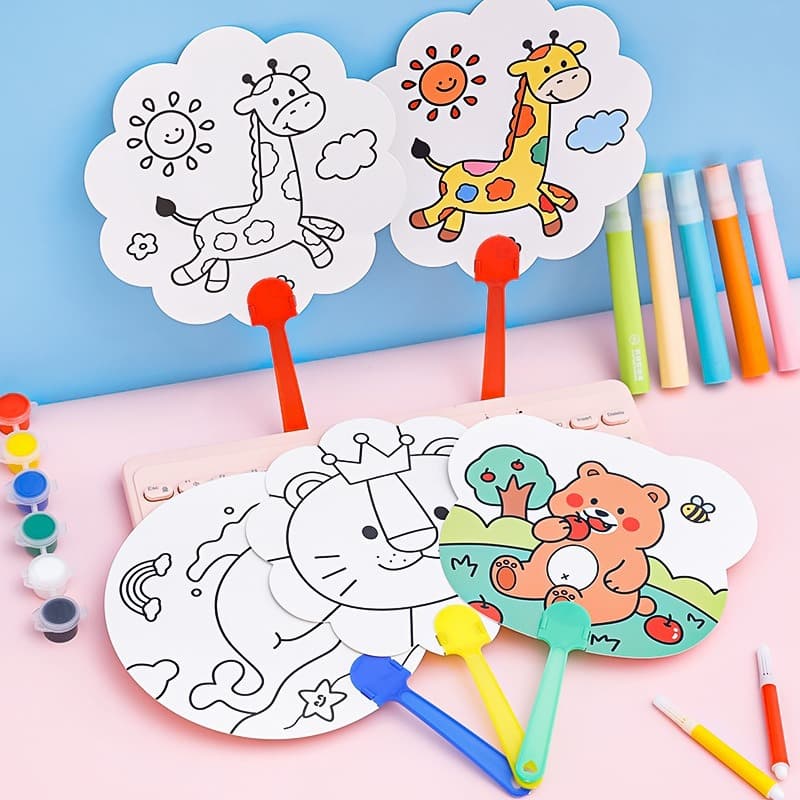 Cartoon DIY Graffiti Fan - Student Hand-Painted Coloring Round Small Fan, Kindergarten Educational Reward Gift