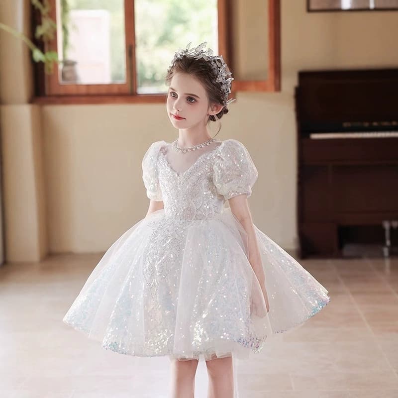 Girls' New Evening Dress Princess Dress Little Girl High-End Niche Light Luxury Little Host Children Flower Girl Performance Dress