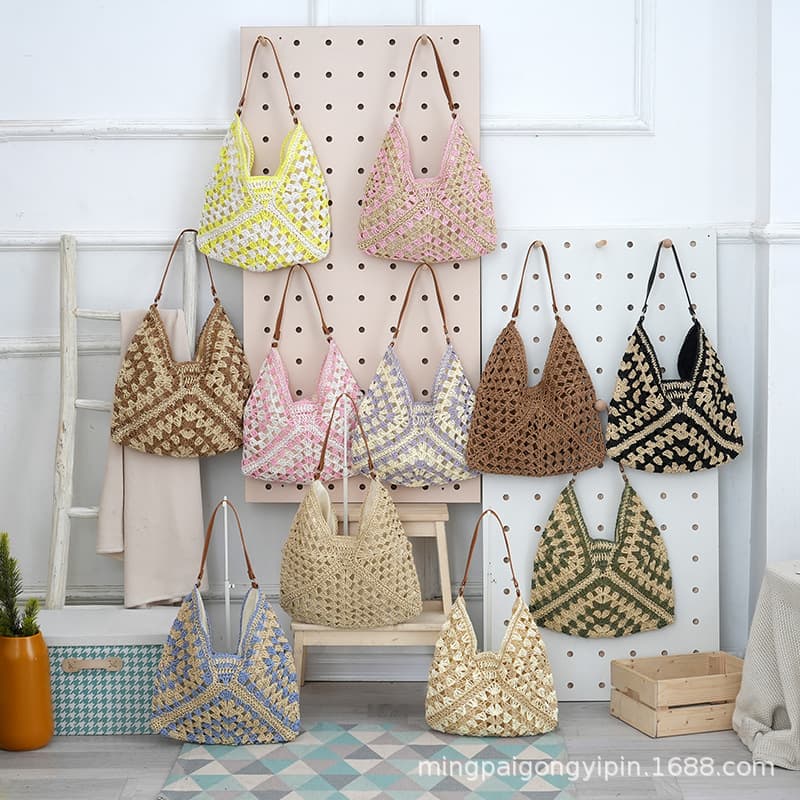Internet-Famous Handmade Woven Hollow Bags Manufacturer Versatile Woven Bags for Commuting, Vacation, Travel, Straw Beach Bags Wholesale