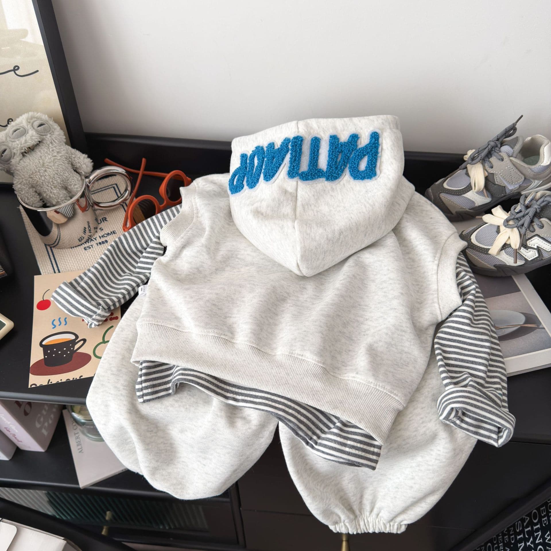 [3-Piece Set] 2026 Fall New Kids' Hoodie Set Boys Girls Korean Style Casual Hooded Top and Pants