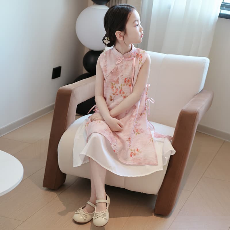 Girls' Qipao Dress Chinese Style New Chinese Style Children's Summer Improved Princess Dress Guzheng Performance Costume Dress