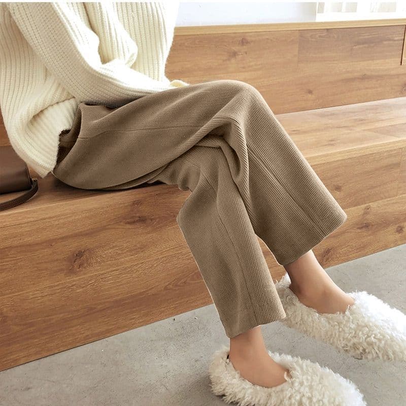 Petite Fall/Winter Fleece-Lined Thick Corduroy Carrot Pants, Long Pants Loose Slimming Versatile 9/10 Length Grandma Pants for Women