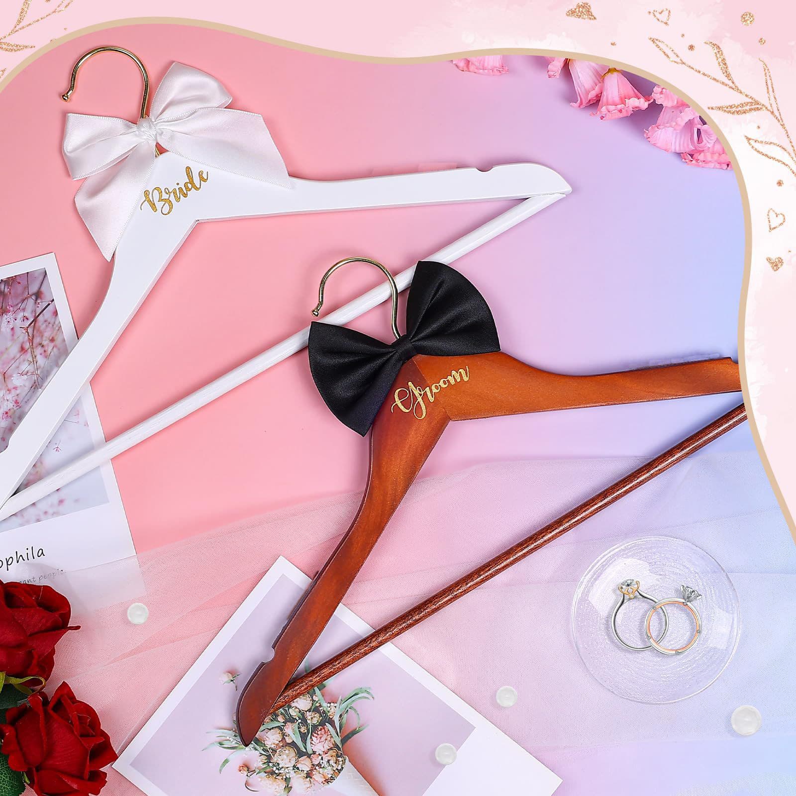 Cross-border Wedding Wooden Hanger Bride/Groom Bow Decoration Hanger Custom Dress Hanger