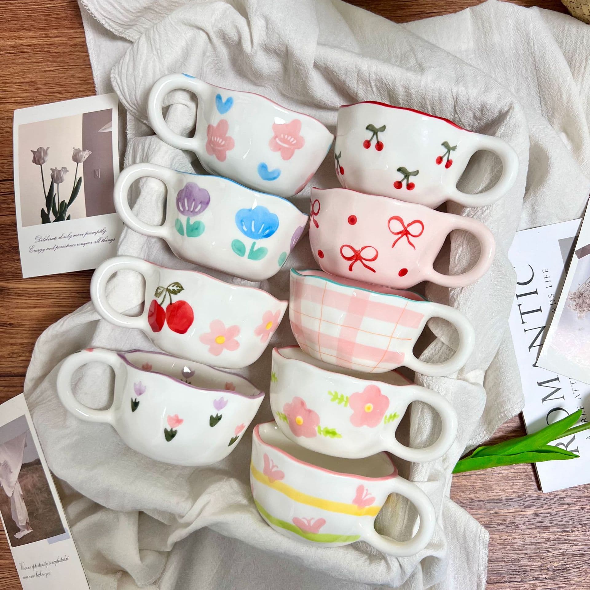 Hand-painted Irregular Ceramic Mug, Ins-style Cute Girl's Afternoon Tea Cup, Premium Vibe