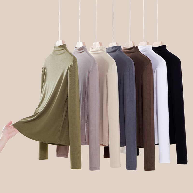Modal High Neck Base Layer Top for Women, Spring/Fall Inner Layering, Slim Fit Mask T-Shirt, Long Sleeve, Thin Style