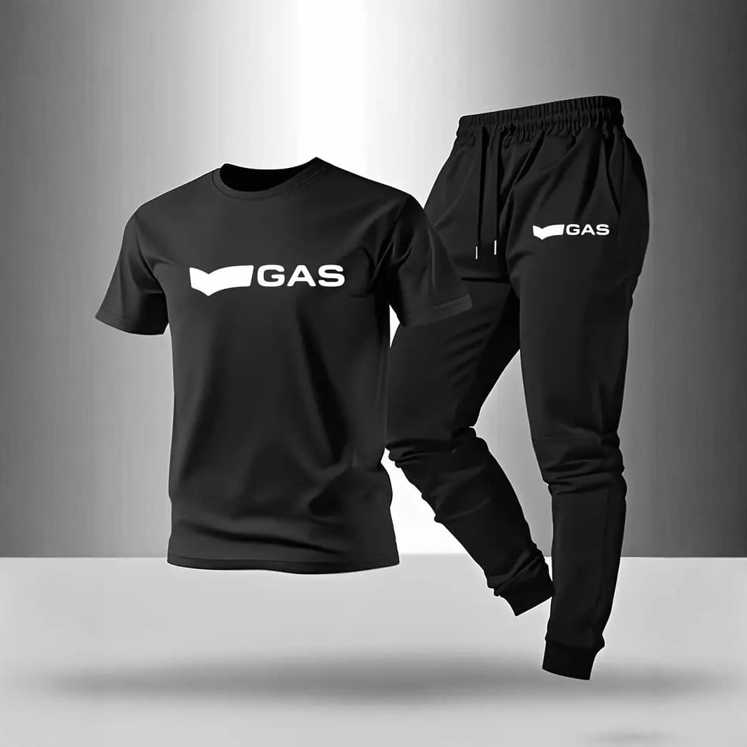 Gas Print Casual Sports Set Men's Summer Stylish Loose Trousers Trendy Two-Piece Set Men's Complete Outfit