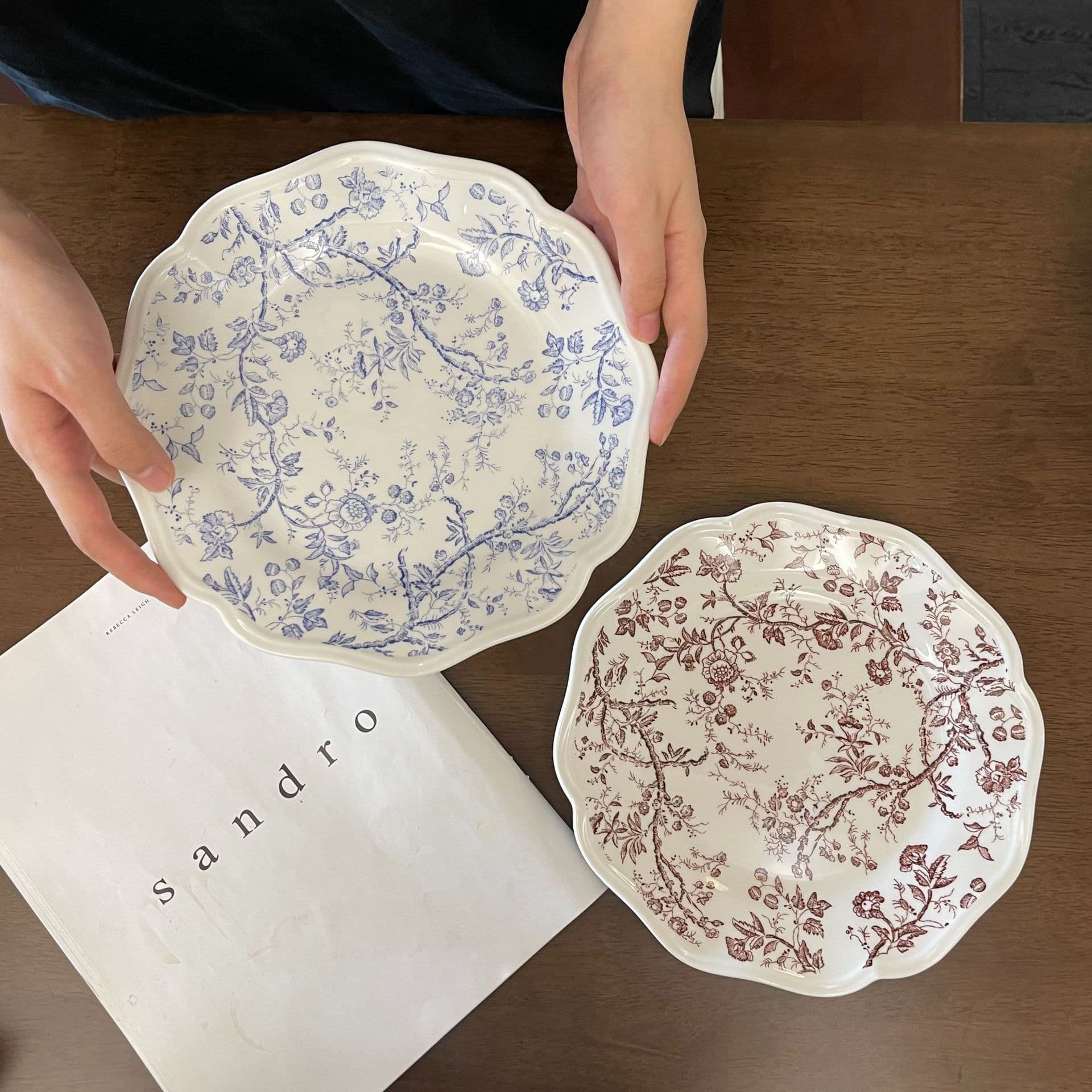 Vintage Floral Ceramic Plate with Embossed Lace Edge, Dessert Plate, Afternoon Tea Plate, Dinner Plate