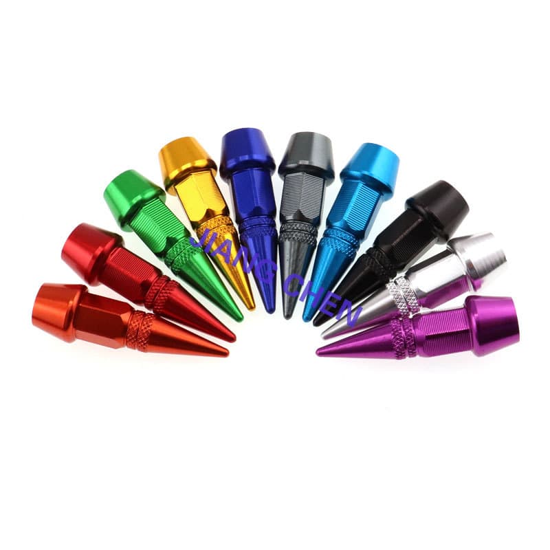CNC Machined Aluminum Alloy Pointed Hub Cap 45mm Valve Stem Dust Cover Aluminum Valve Cap