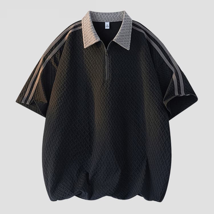 NASA Ice Silk Short Sleeve T-Shirt Men's Half Zip Top New Style Youth American Style Shirt Collar Polo Shirt Men's Wear